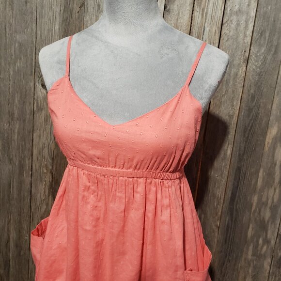 Paisley & Ivy S Women's Mini Sun Dress Coral Cotton Pockets Smocked Cottage - Picture 2 of 7